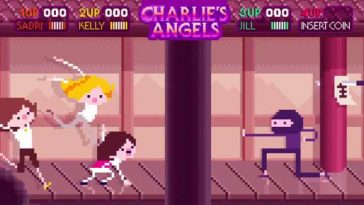 Screenshot of the Charlie's Angels sequence 8-bit style from the Fox Retro Animation video.