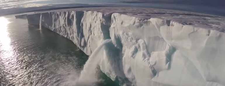 Photo of drone video shot over Antarctic ice.
