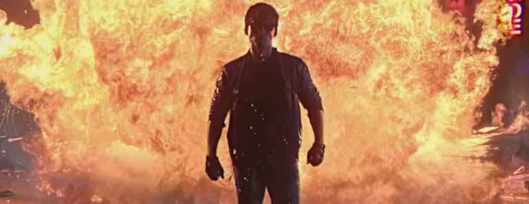 Photo: Kung fury walking away from an explosion.