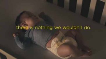Photo of sleeping baby from Pampers "Hush Little Baby" advertisement.