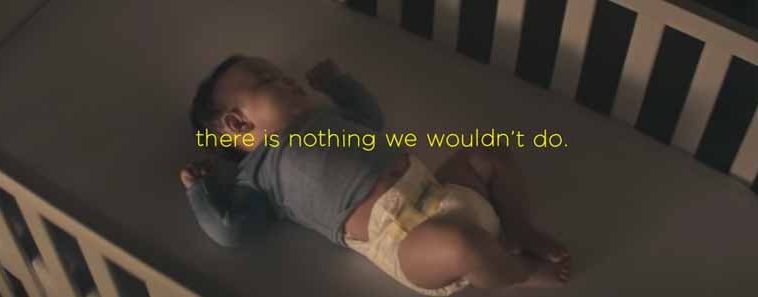 Photo of sleeping baby from Pampers "Hush Little Baby" advertisement.