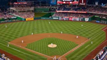 Photo of night game at Nationals Park.